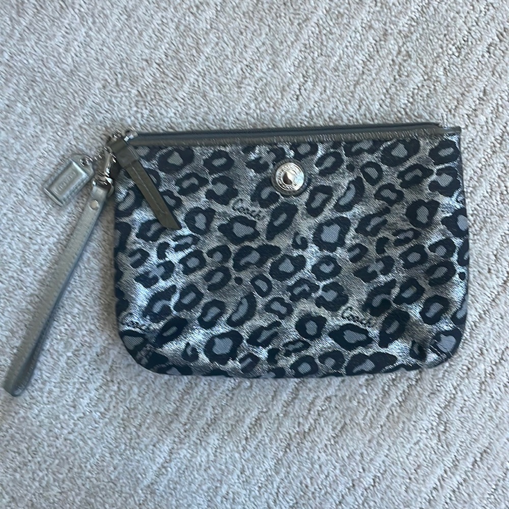 Coach leopard print wristlet - silver & black